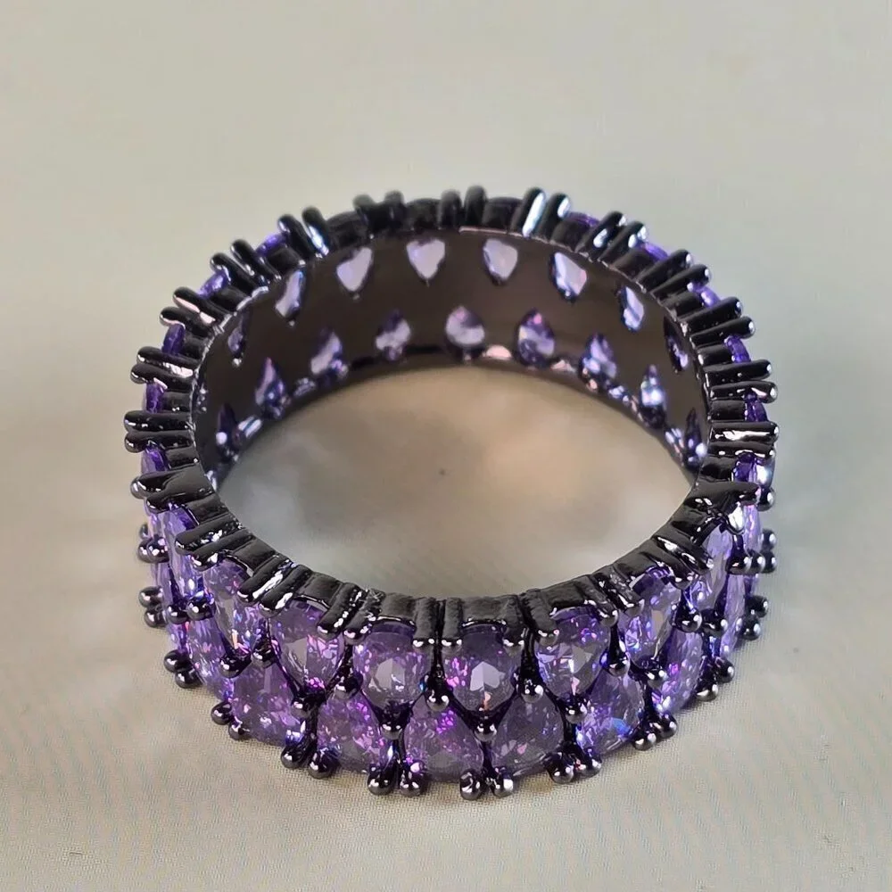 Synthetic Amethyst Cluster in Black-Plated‎ Eternity Band Size 11 (NWOT)